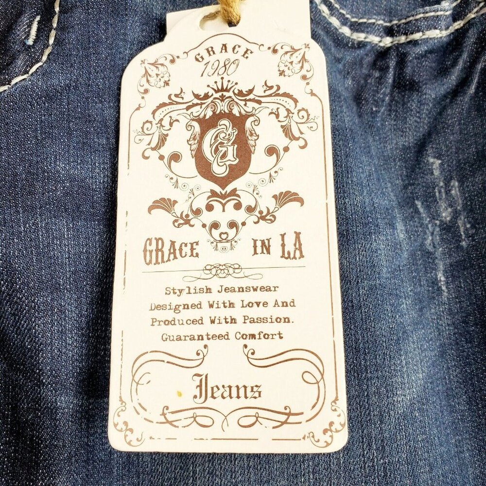 Grace in LA Women Bootcut Jeans Mid Rise Bold Cross Stretch Med Blue 30/34 NWT - Picture 9 of 10